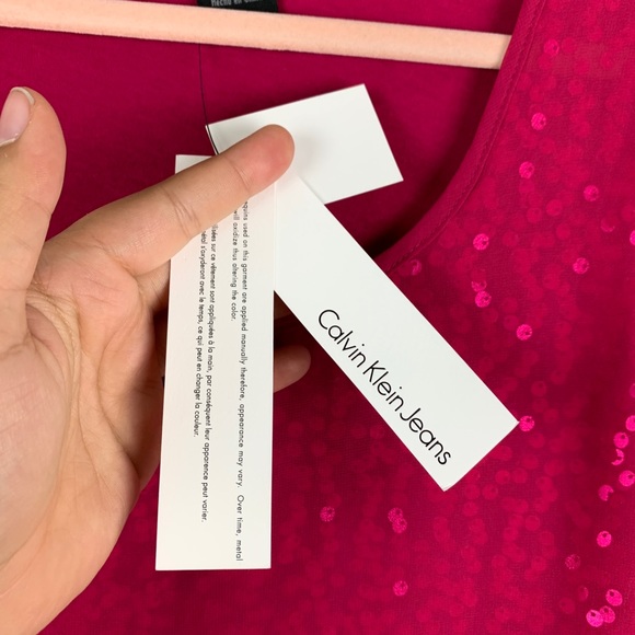 Calvin Klein NWT Sequin Blouse Magenta Pink Size S - Picture 4 of 7